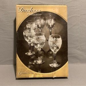 Duchess Collection Entertaining Wine Goblets Floral Design Gold Accent set of 6